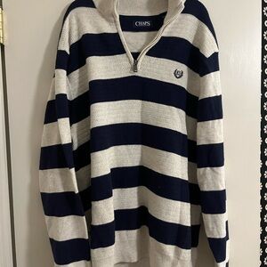 Chaps Men's Sweater in Navy and Cream Stripes
